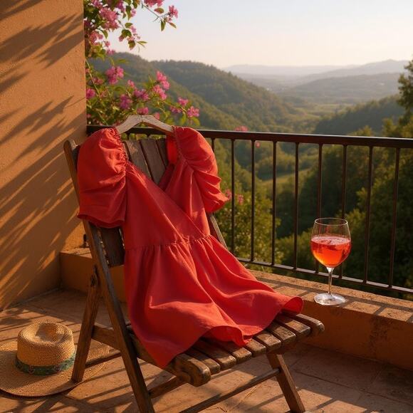 Womens Linen Blend Romper Size S Red Puff Sleeve Romantic Beachy Event Travel - Picture 2 of 11